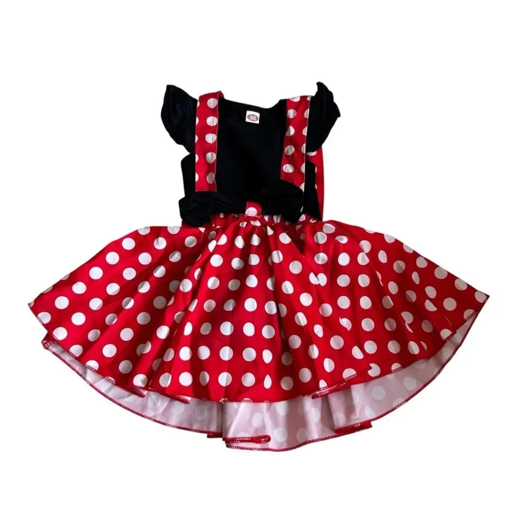 Little Girls‎ Baby Girl Red & Black Polkadot Skirt w/ Overalls & Black Bodysuit